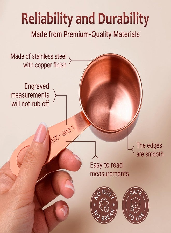 AGRUS Measuring Cups and Spoons Set of 9, Utensils for Dry and Liquid Ingredients, Copper Kitchen Accessories, Rose Copper Decor for Home, Stackable, Sturdy Stainless Steel - Image 5